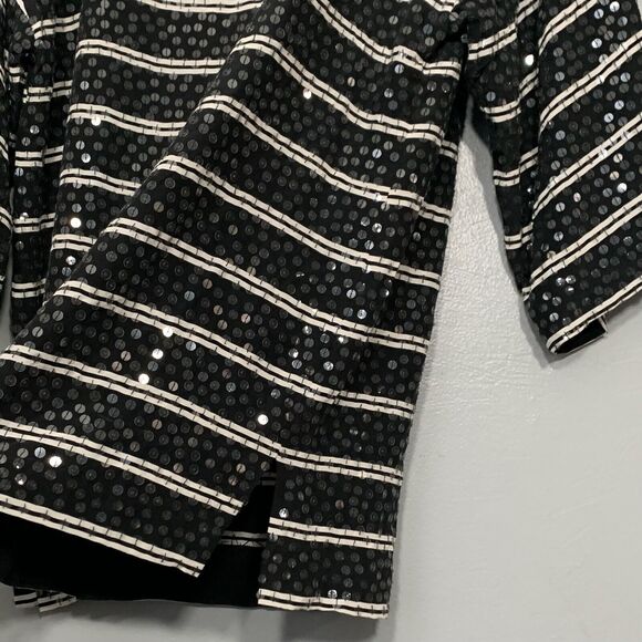 All Over Sequin Top Size 6 Silk Black White Striped Whimsigoth Going Out Party - Picture 4 of 7